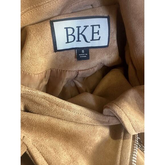 BKE Faux Suede Studded Stretch Asymmetrical Zip Moto Jacket Chestnut Brown Small - Picture 11 of 13